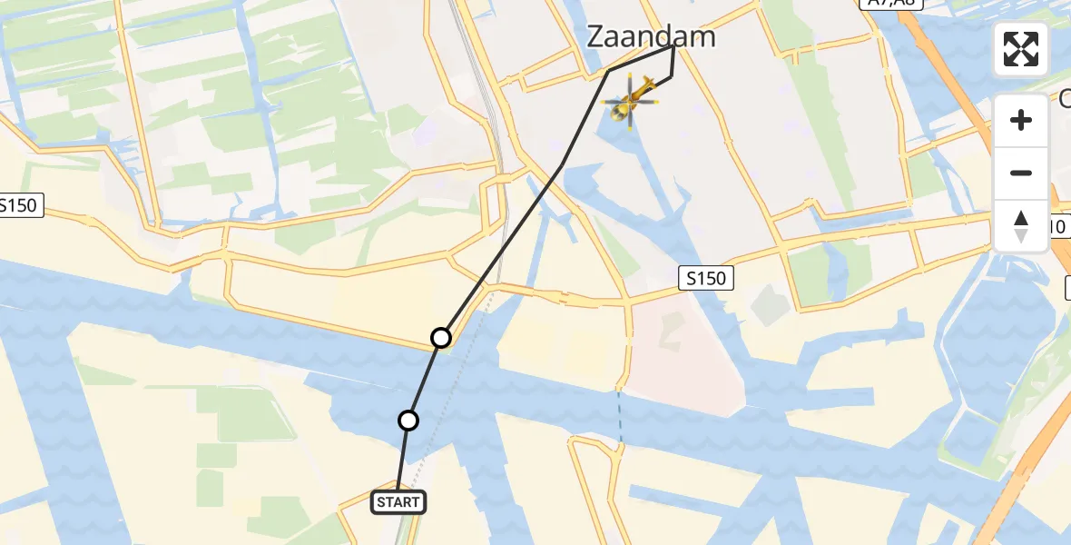 Vluchtroute Traumahelikopter Amsterdam Heliport - Zaandam, 07 juli 2026, 09:33
