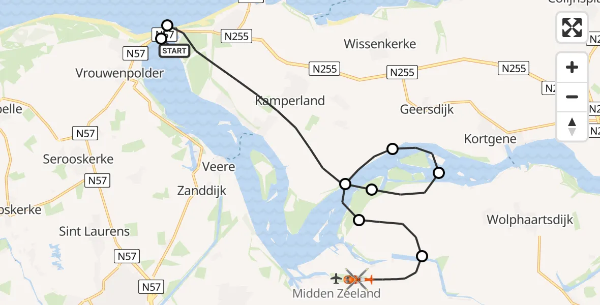 Vluchtroute Kustwachthelikopter Veerse Meer - Vliegveld Midden-Zeeland, 07 juli 2026, 09:44