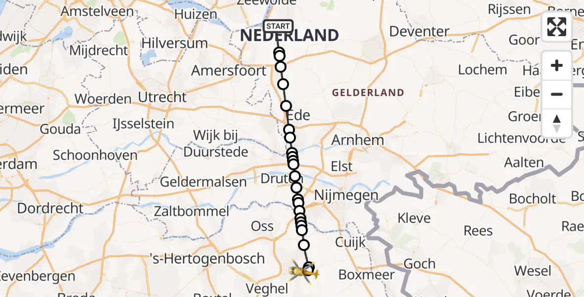 Vluchtroute Traumahelikopter Putten - Vliegbasis Volkel, 07 juli 2026, 10:06