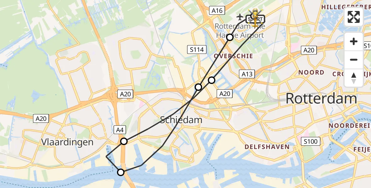 Vluchtroute Traumahelikopter Rotterdam The Hague Airport - Rotterdam The Hague Airport, 07 juli 2026, 10:29