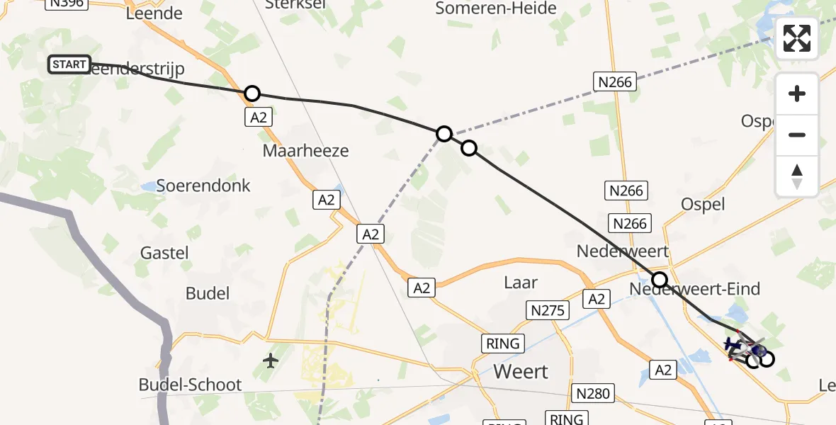 Vluchtroute Politiehelikopter Leende - Nederweert-Eind, 07 juli 2026, 10:58
