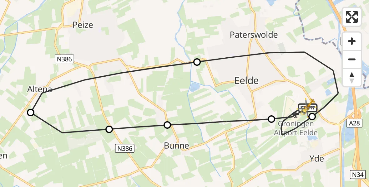 Vluchtroute Traumahelikopter Groningen Airport Eelde - Groningen Airport Eelde, 07 juli 2026, 12:12
