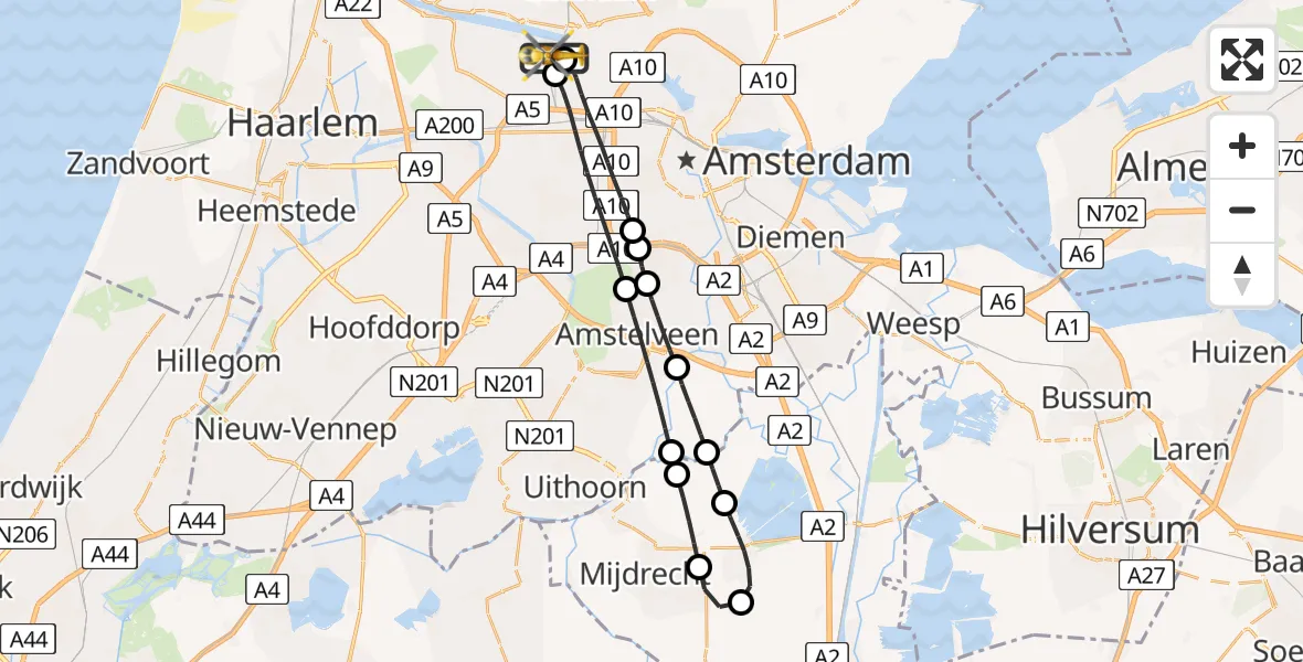 Vluchtroute Traumahelikopter Amsterdam Heliport - Amsterdam Heliport, 07 juli 2026, 12:40