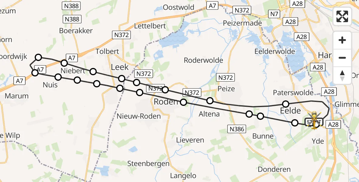 Vluchtroute Traumahelikopter Groningen Airport Eelde - Groningen Airport Eelde, 07 juli 2026, 13:52