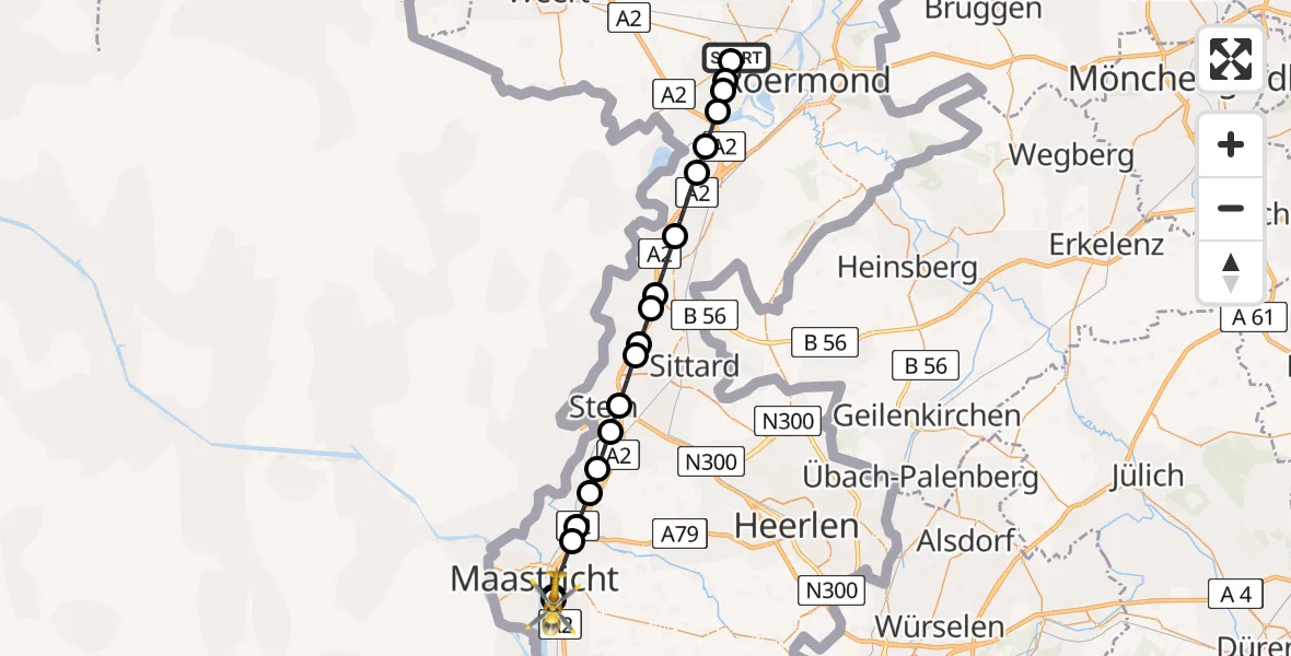 Vluchtroute Traumahelikopter Horn - Maastricht UMC+, 07 juli 2026, 14:06
