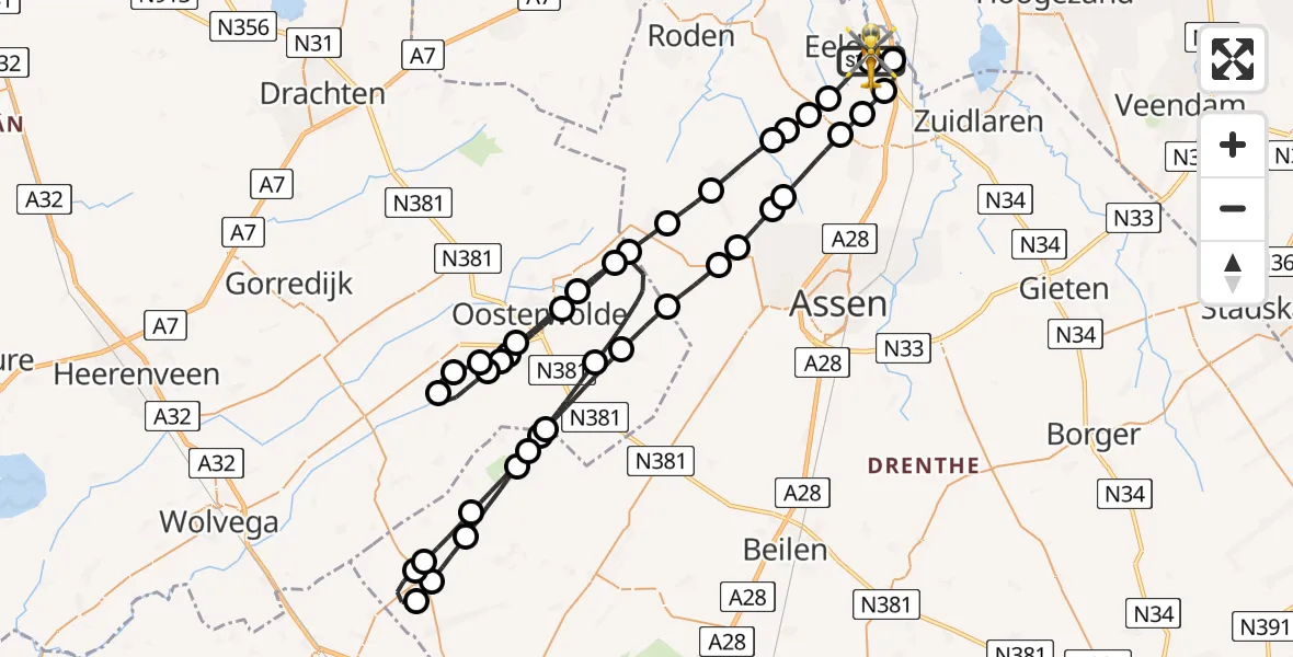 Vluchtroute Traumahelikopter Groningen Airport Eelde - Groningen Airport Eelde, 07 juli 2026, 14:39
