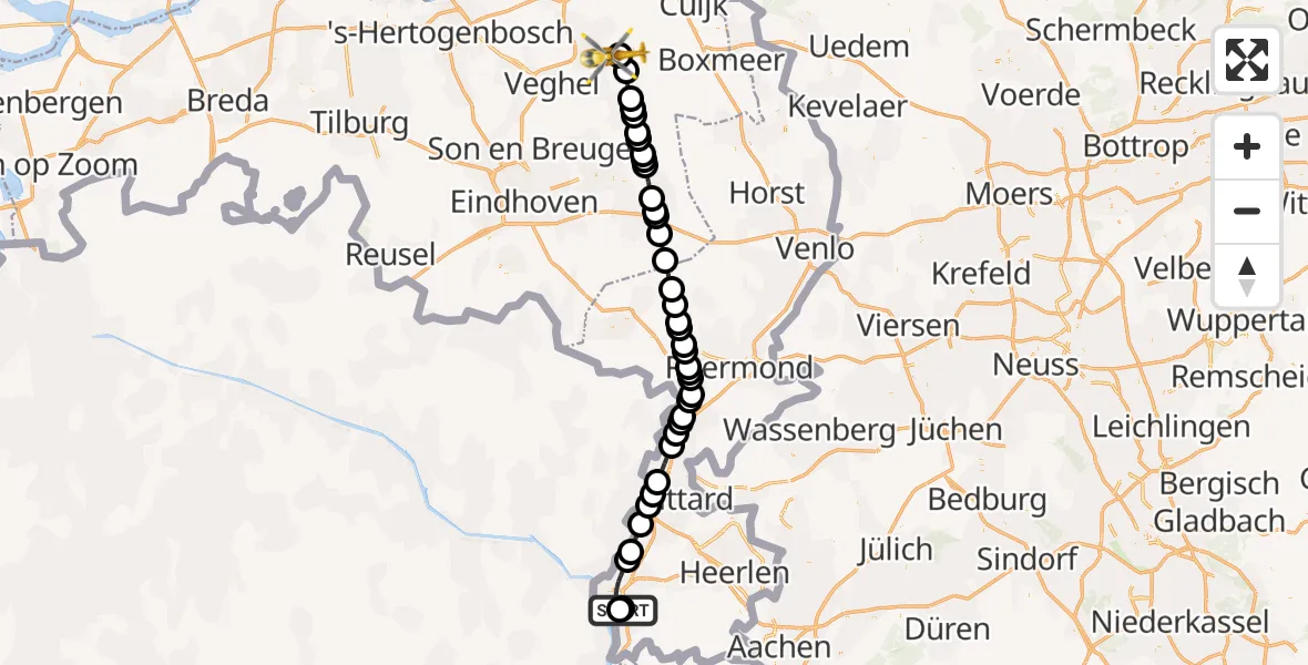 Vluchtroute Traumahelikopter Maastricht UMC+ - Vliegbasis Volkel, 07 juli 2026, 14:45