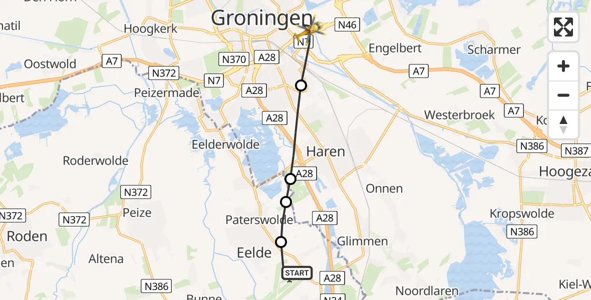 Vluchtroute Traumahelikopter Groningen Airport Eelde - Groningen, 07 juli 2026, 16:48