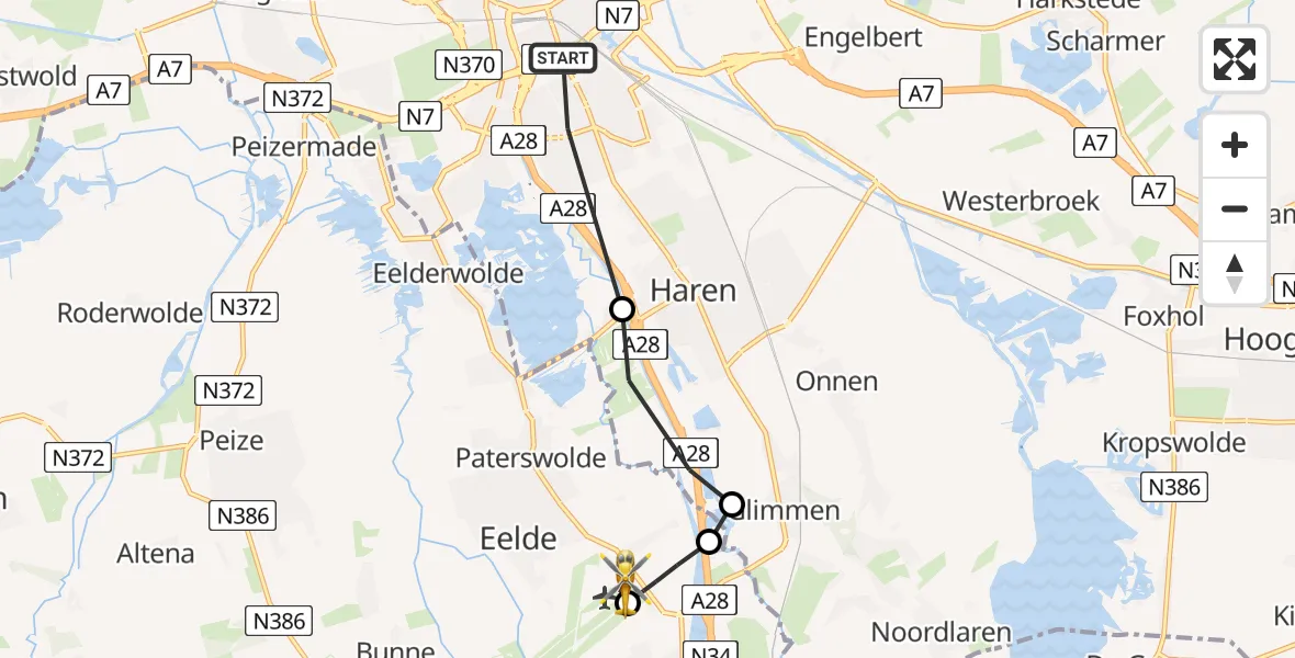 Vluchtroute Traumahelikopter Groningen - Groningen Airport Eelde, 07 juli 2026, 17:09