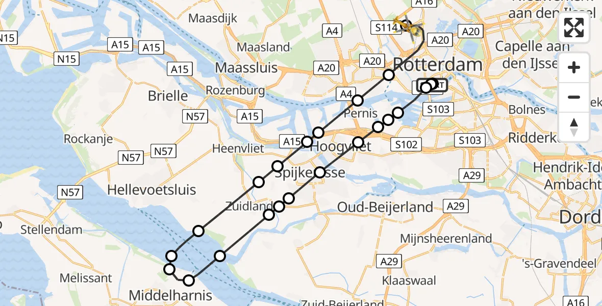 Vluchtroute Traumahelikopter Leids Universitair Medisch Centrum (LUMC) - Rotterdam The Hague Airport, 07 juli 2026, 17:31