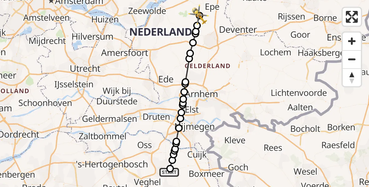 Vluchtroute Traumahelikopter Vliegbasis Volkel - Emst, 07 juli 2026, 17:51