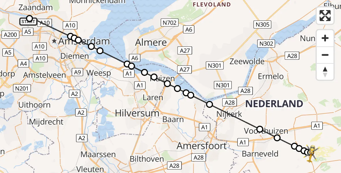 Vluchtroute Traumahelikopter Amsterdam Heliport - Harskamp, 07 juli 2026, 18:02
