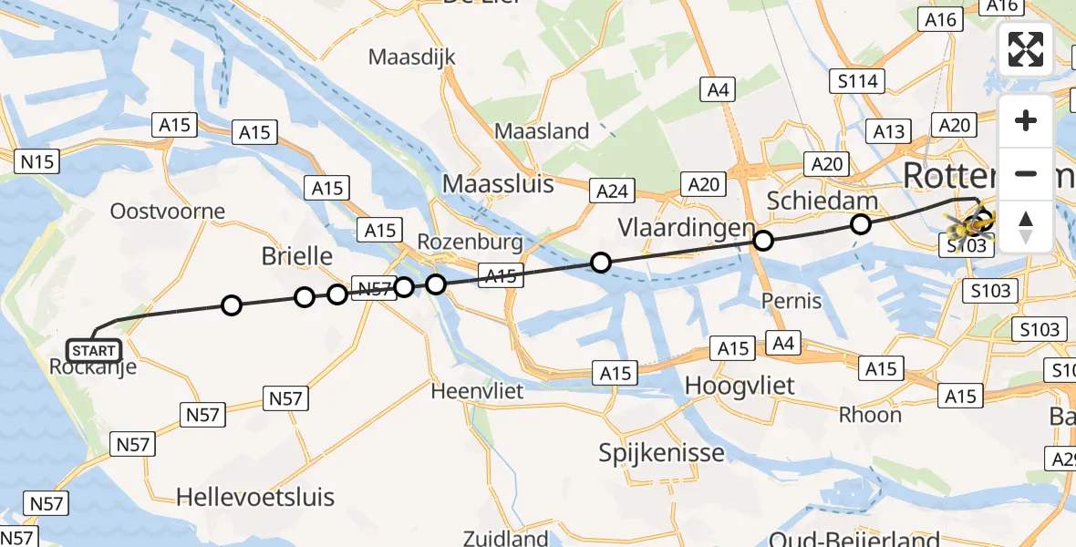 Vluchtroute Traumahelikopter Rockanje - Leids Universitair Medisch Centrum (LUMC), 07 juli 2026, 18:26