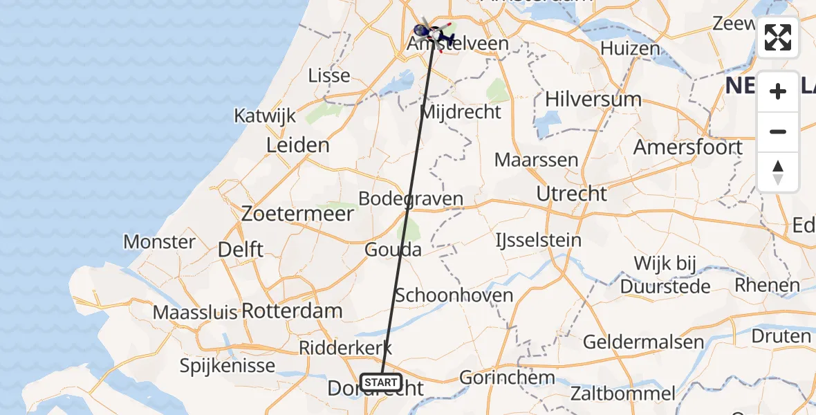 Vluchtroute Politiehelikopter Papendrecht - Amsterdam Vliegveld Schiphol, 07 juli 2026, 18:33