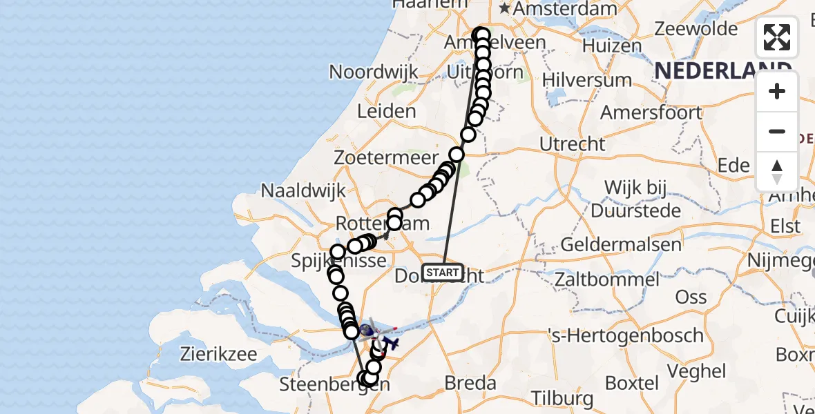 Vluchtroute Politiehelikopter Papendrecht - Willemstad, 07 juli 2026, 18:41