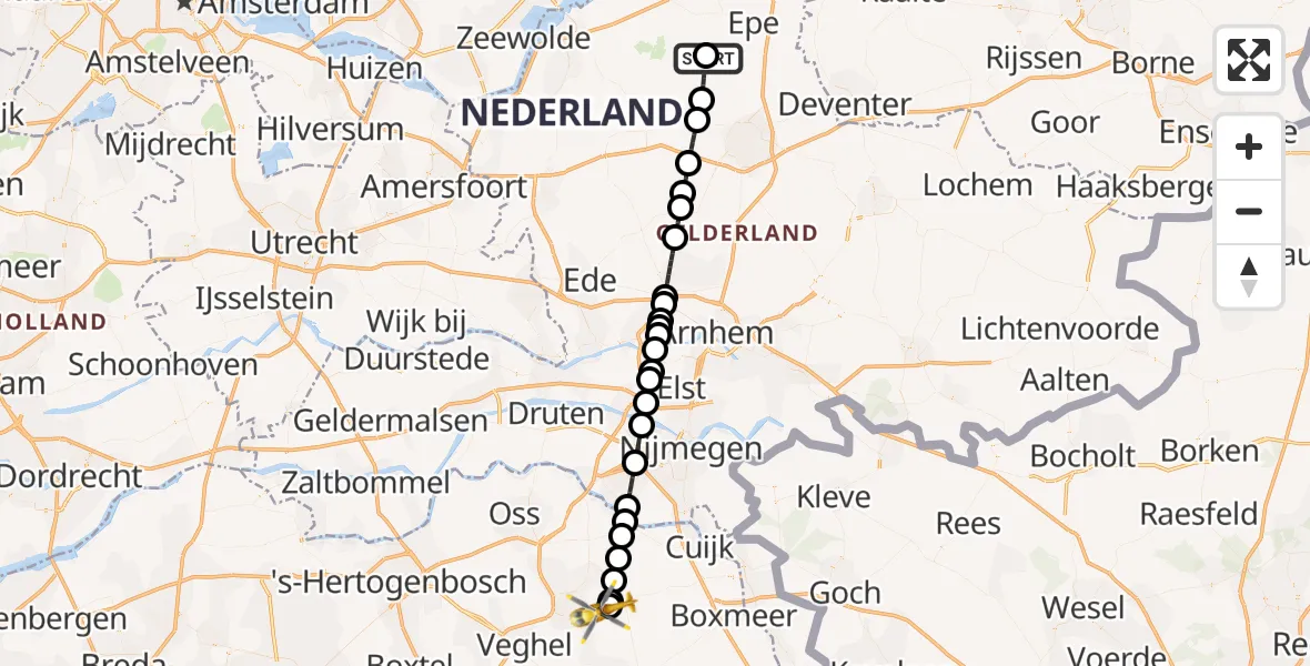 Vluchtroute Traumahelikopter Emst - Vliegbasis Volkel, 07 juli 2026, 18:43
