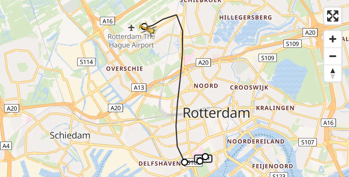 Vluchtroute Traumahelikopter Leids Universitair Medisch Centrum (LUMC) - Rotterdam The Hague Airport, 07 juli 2026, 19:10