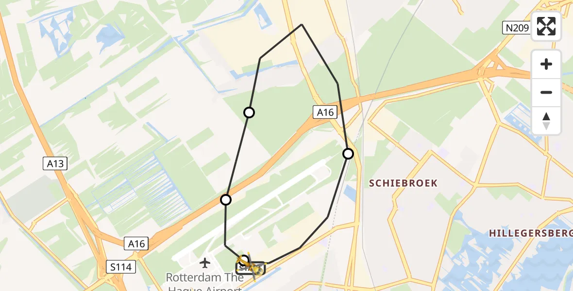 Vluchtroute Traumahelikopter Rotterdam The Hague Airport - Rotterdam The Hague Airport, 07 juli 2026, 19:32