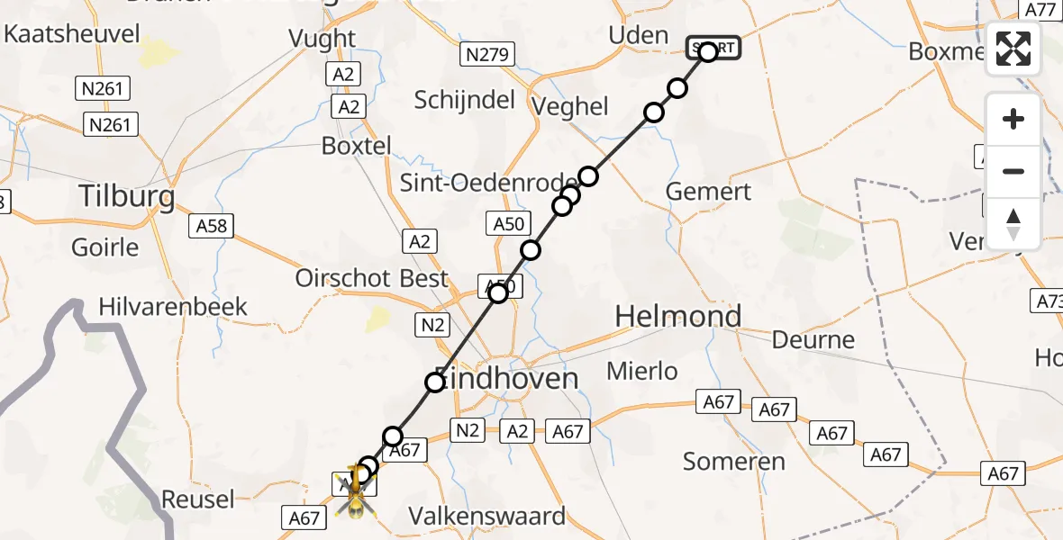 Vluchtroute Traumahelikopter Vliegbasis Volkel - Eersel, 08 juli 2026, 01:45