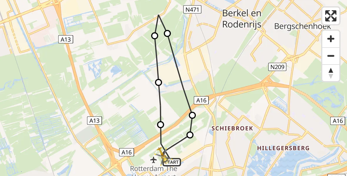 Vluchtroute Traumahelikopter Rotterdam The Hague Airport - Rotterdam The Hague Airport, 08 juli 2026, 06:10