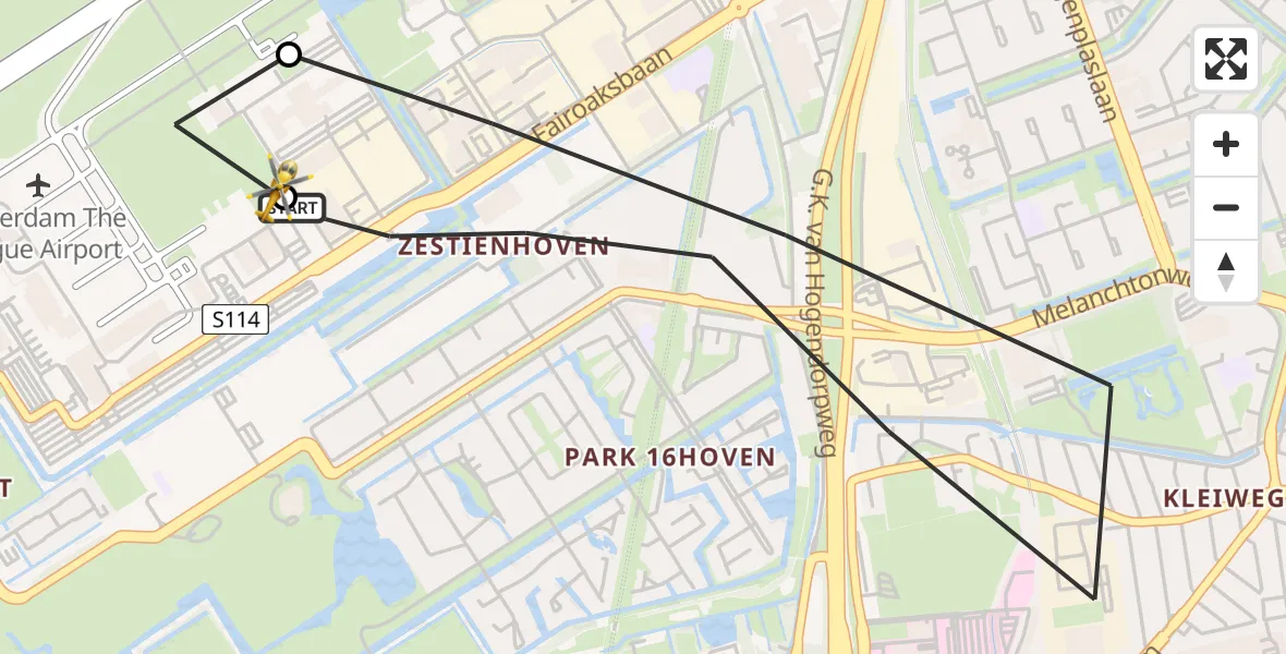 Vluchtroute Traumahelikopter Rotterdam The Hague Airport - Rotterdam The Hague Airport, 08 juli 2026, 07:04