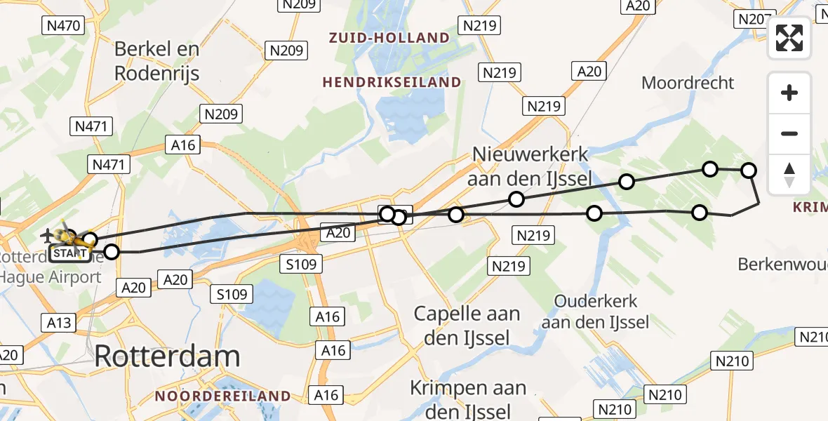 Vluchtroute Traumahelikopter Rotterdam The Hague Airport - Rotterdam, 08 juli 2026, 07:09