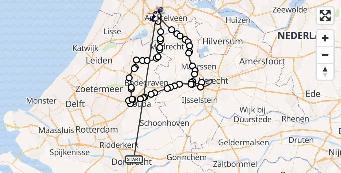 Vluchtroute Politiehelikopter Papendrecht - Amsterdam Vliegveld Schiphol, 08 juli 2026, 07:17