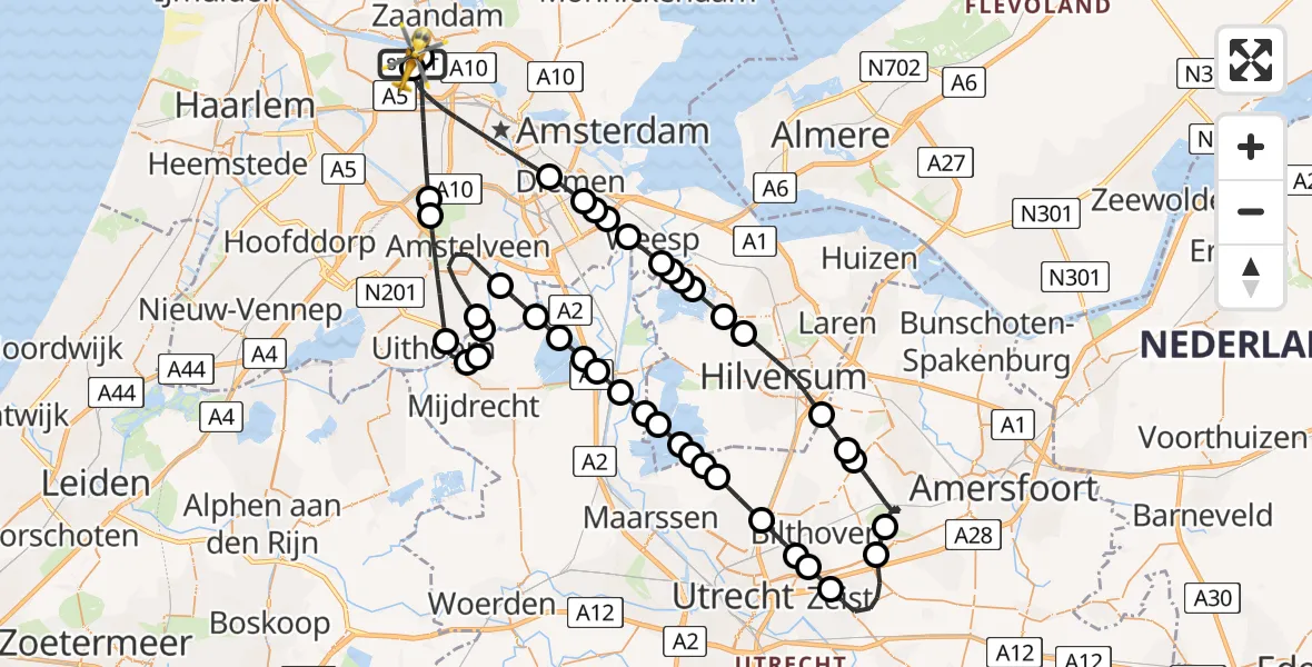 Vluchtroute Traumahelikopter Amsterdam Heliport - Amsterdam Heliport, 08 juli 2026, 07:33