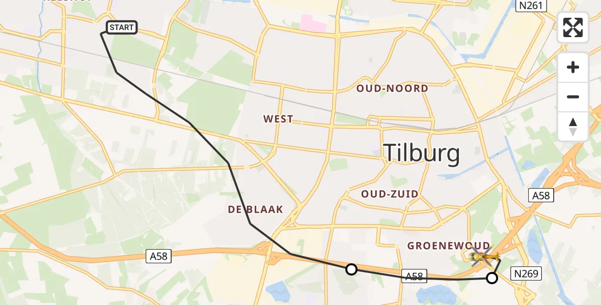 Vluchtroute Traumahelikopter Tilburg - St. Elisabeth Hospital Heliport, 08 juli 2026, 08:25