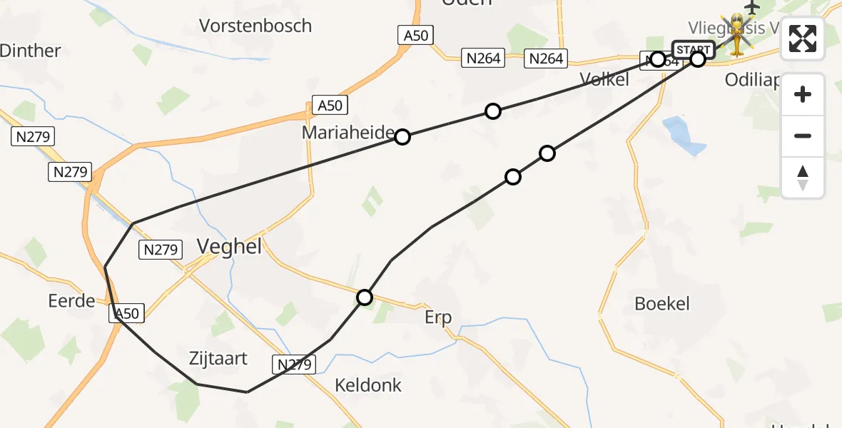 Vluchtroute Traumahelikopter Vliegbasis Volkel - Vliegbasis Volkel, 08 juli 2026, 10:16