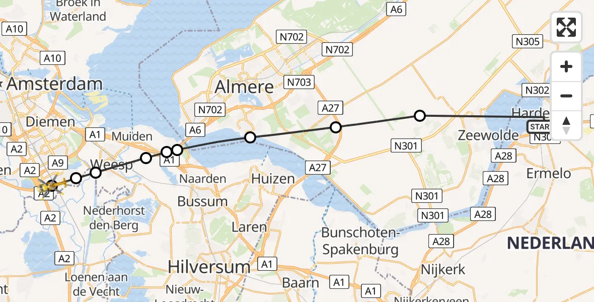 Vluchtroute Traumahelikopter Harderwijk - Amsterdam UMC Helipad, 08 juli 2026, 12:36