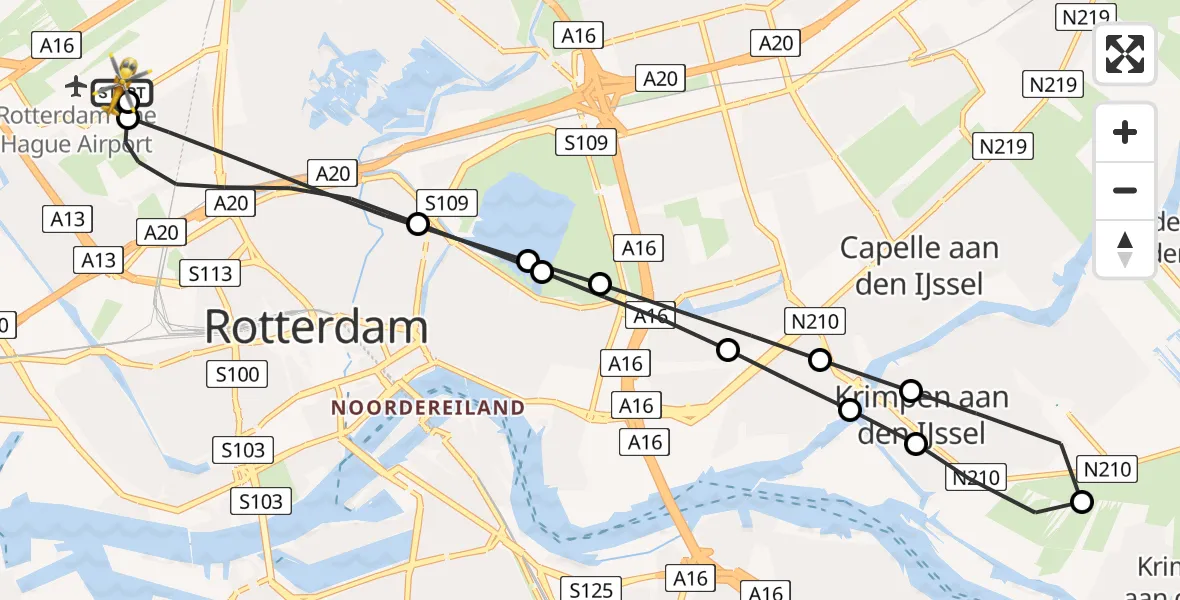 Vluchtroute Traumahelikopter Rotterdam The Hague Airport - Rotterdam The Hague Airport, 08 juli 2026, 12:47