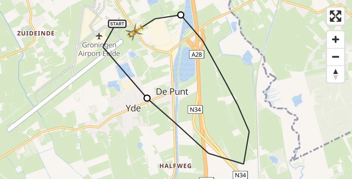 Vluchtroute Traumahelikopter Groningen Airport Eelde - Eelde, 08 juli 2026, 12:51