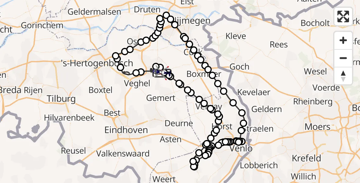Vluchtroute Politiehelikopter Vliegbasis Volkel - Vliegbasis Volkel, 08 juli 2026, 12:58