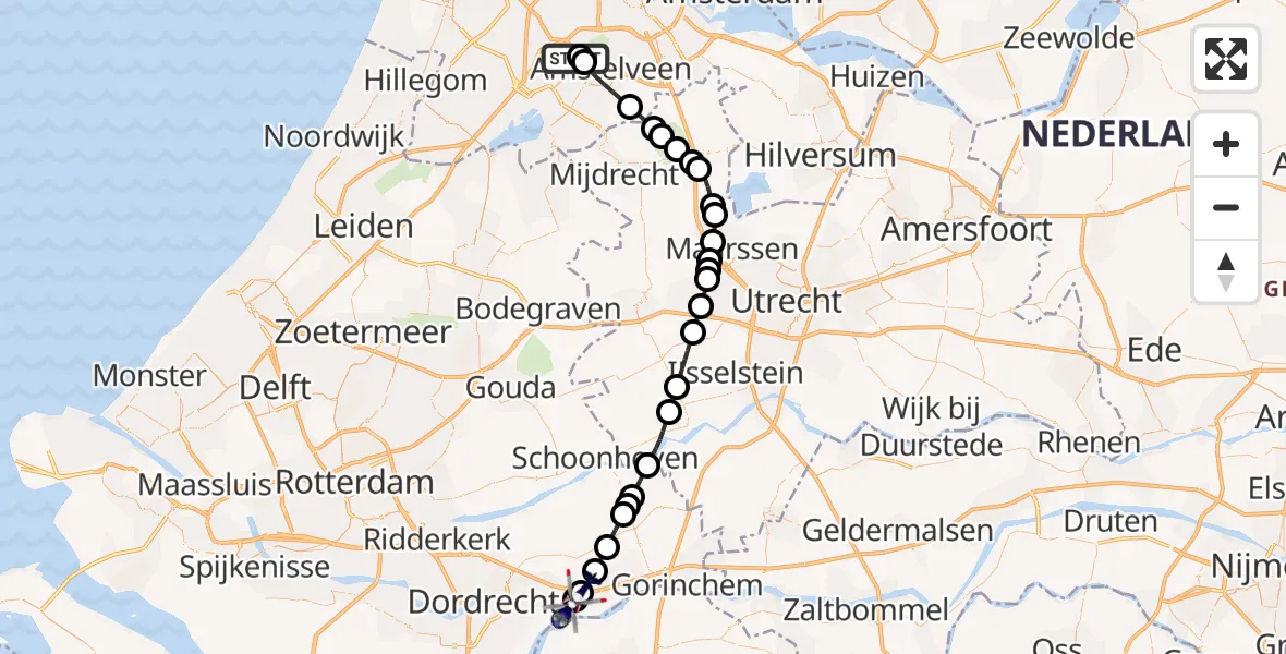 Vluchtroute Politiehelikopter Amsterdam Vliegveld Schiphol - Dordrecht, 08 juli 2026, 13:28