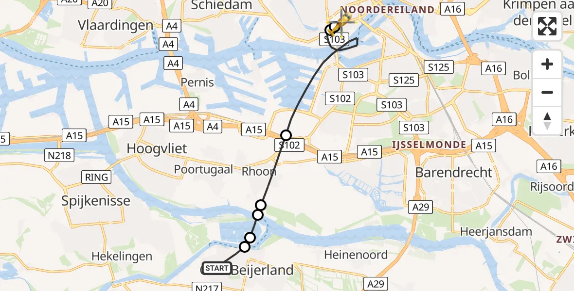 Vluchtroute Traumahelikopter Oud-Beijerland - Erasmus MC, 08 juli 2026, 14:11