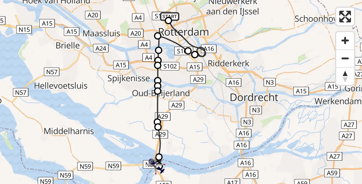 Vluchtroute Politiehelikopter Rotterdam The Hague Airport - Willemstad, 08 juli 2026, 14:14