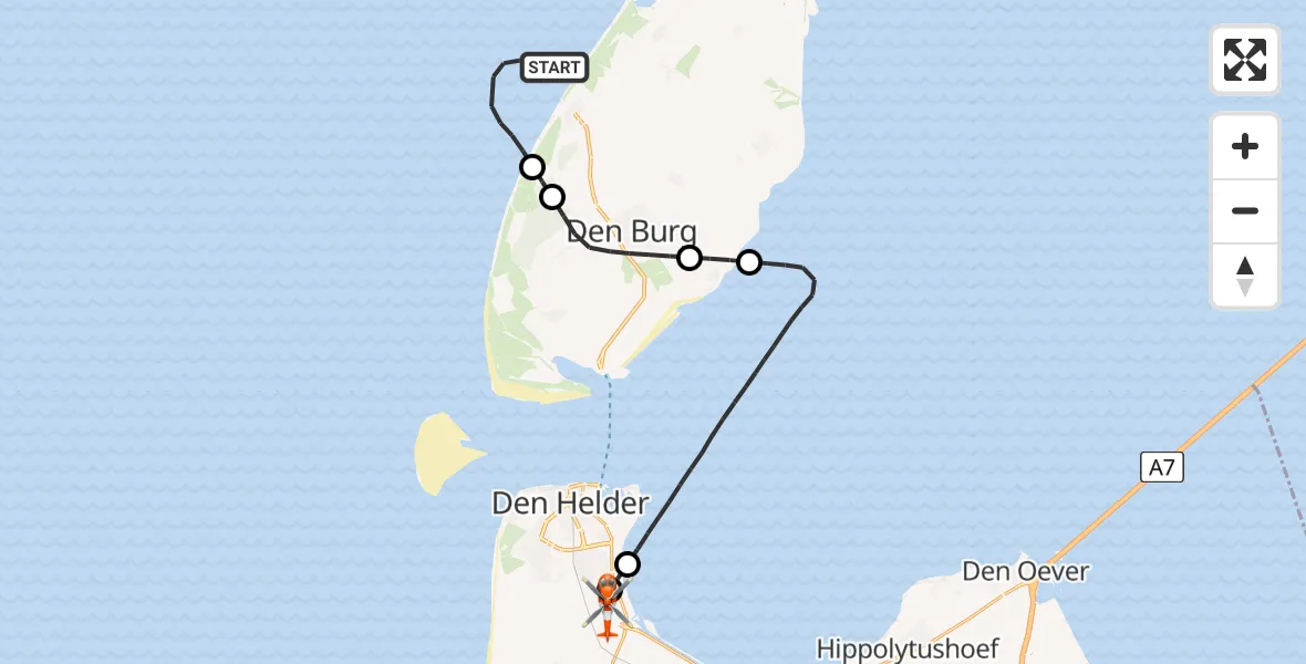 Vluchtroute Kustwachthelikopter Noordzee - Militair vliegveld De Kooy / Den Helder Airport, 08 juli 2026, 14:27