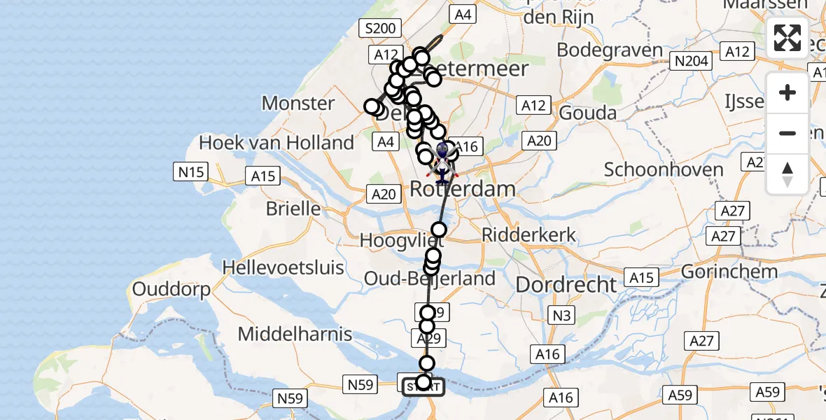 Vluchtroute Politiehelikopter Willemstad - Rotterdam The Hague Airport, 08 juli 2026, 15:05