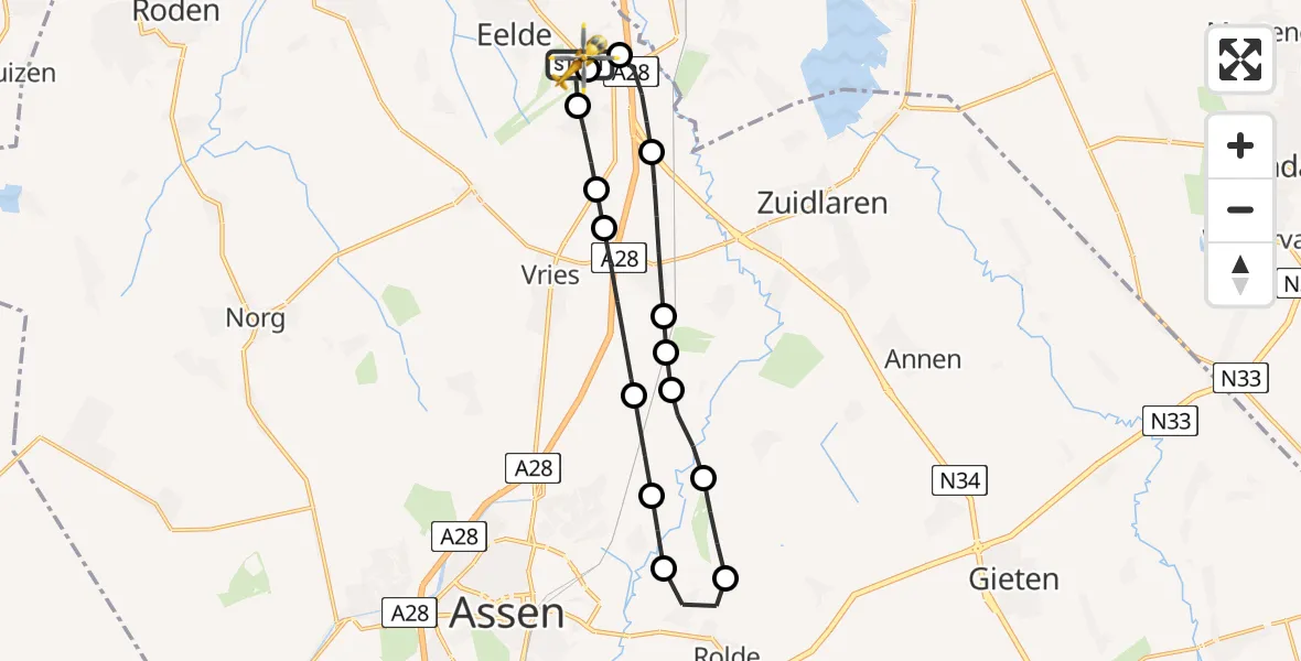 Vluchtroute Traumahelikopter Groningen Airport Eelde - Groningen Airport Eelde, 08 juli 2026, 15:10