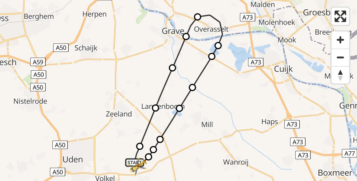 Vluchtroute Traumahelikopter Vliegbasis Volkel - Vliegbasis Volkel, 08 juli 2026, 15:36