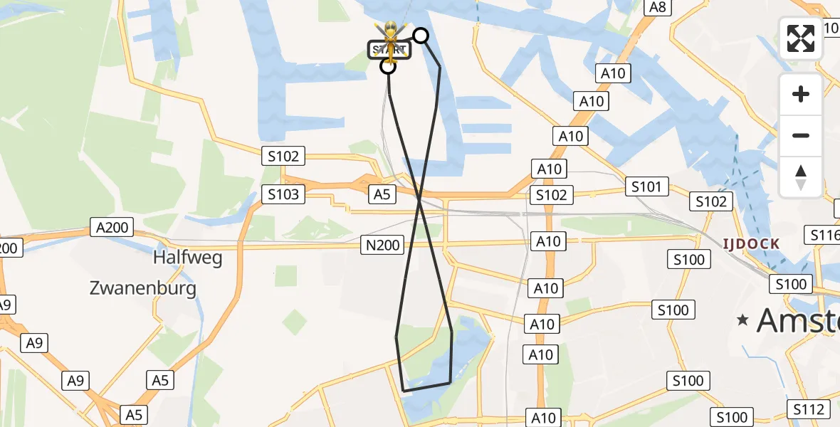 Vluchtroute Traumahelikopter Amsterdam Heliport - Amsterdam Heliport, 08 juli 2026, 15:51