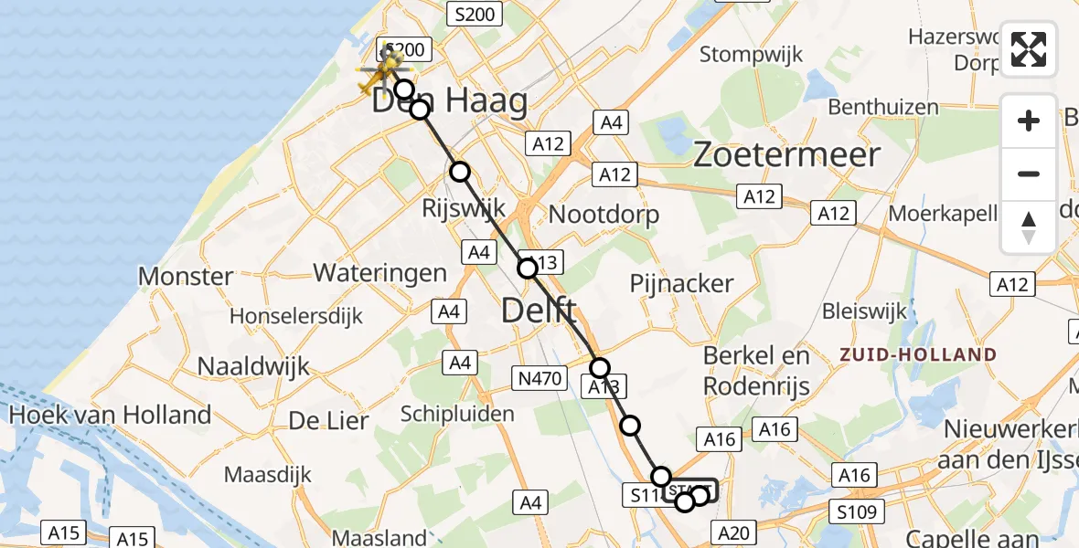 Vluchtroute Traumahelikopter Rotterdam The Hague Airport - 's-Gravenhage, 08 juli 2026, 15:52