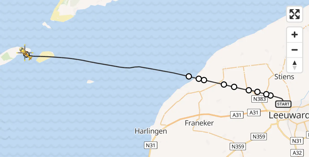 Vluchtroute Ambulancehelikopter Vliegbasis Leeuwarden - Vlieland Heliport, 08 juli 2026, 16:28