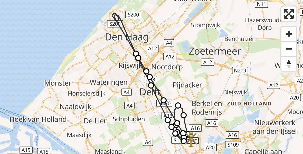 Vluchtroute Traumahelikopter Rotterdam The Hague Airport - Rotterdam The Hague Airport, 08 juli 2026, 17:06