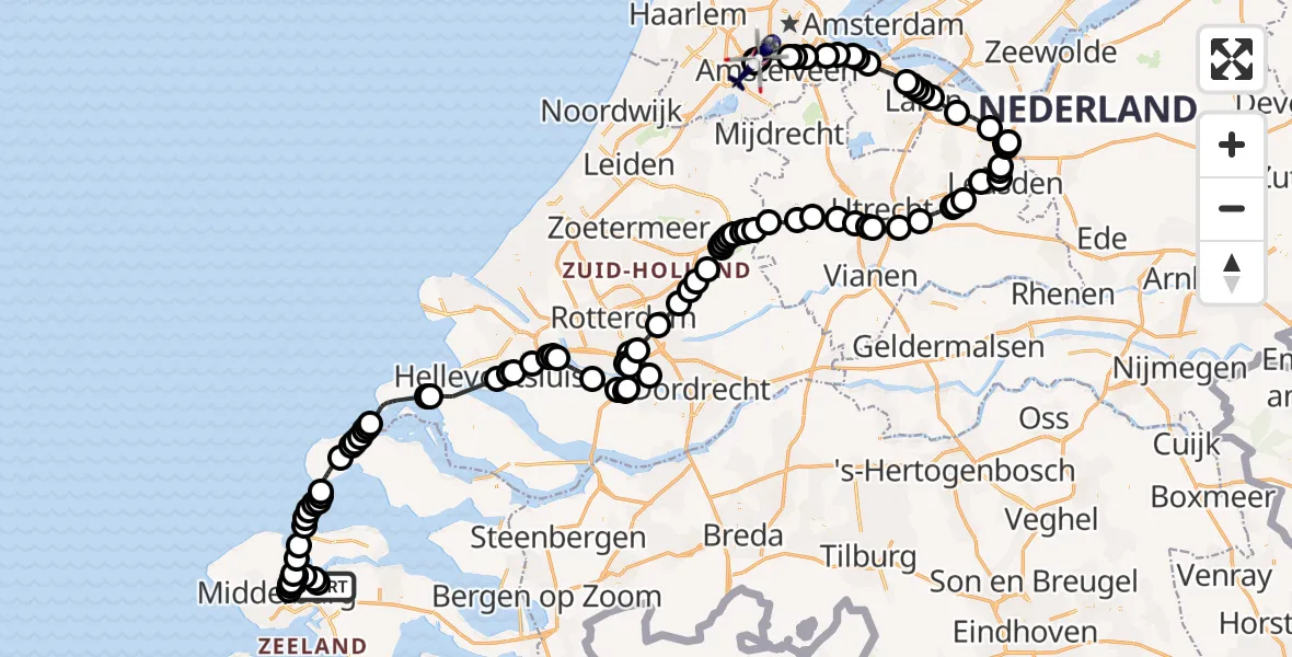 Vluchtroute Politiehelikopter Vliegveld Midden-Zeeland - Amsterdam Vliegveld Schiphol, 08 juli 2026, 17:19