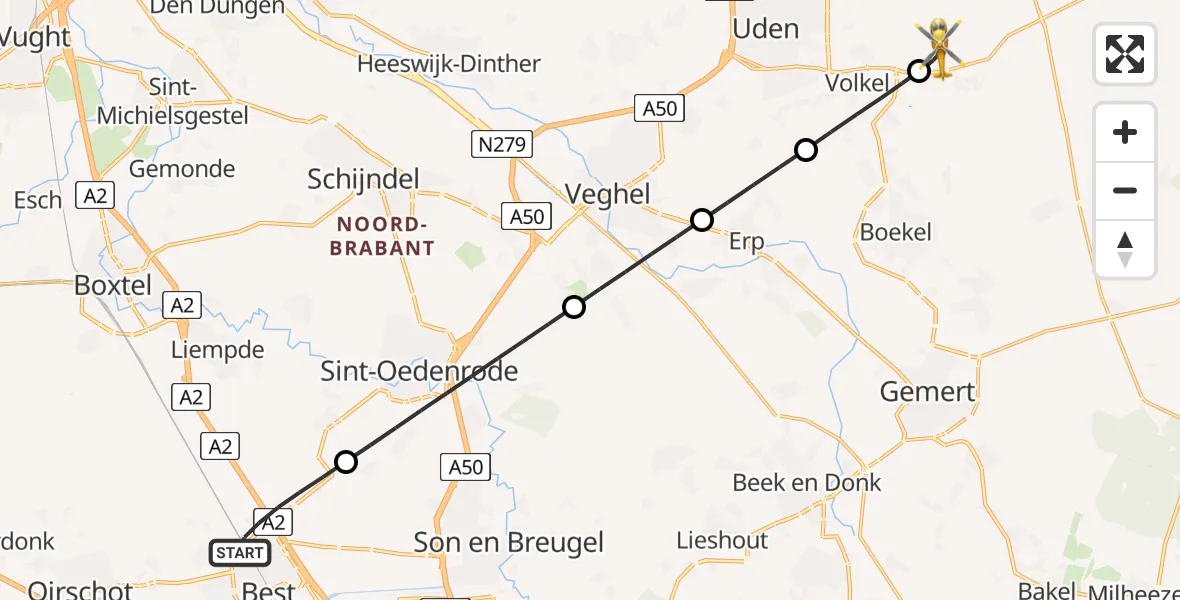 Vluchtroute Traumahelikopter Best - Vliegbasis Volkel, 08 juli 2026, 18:50