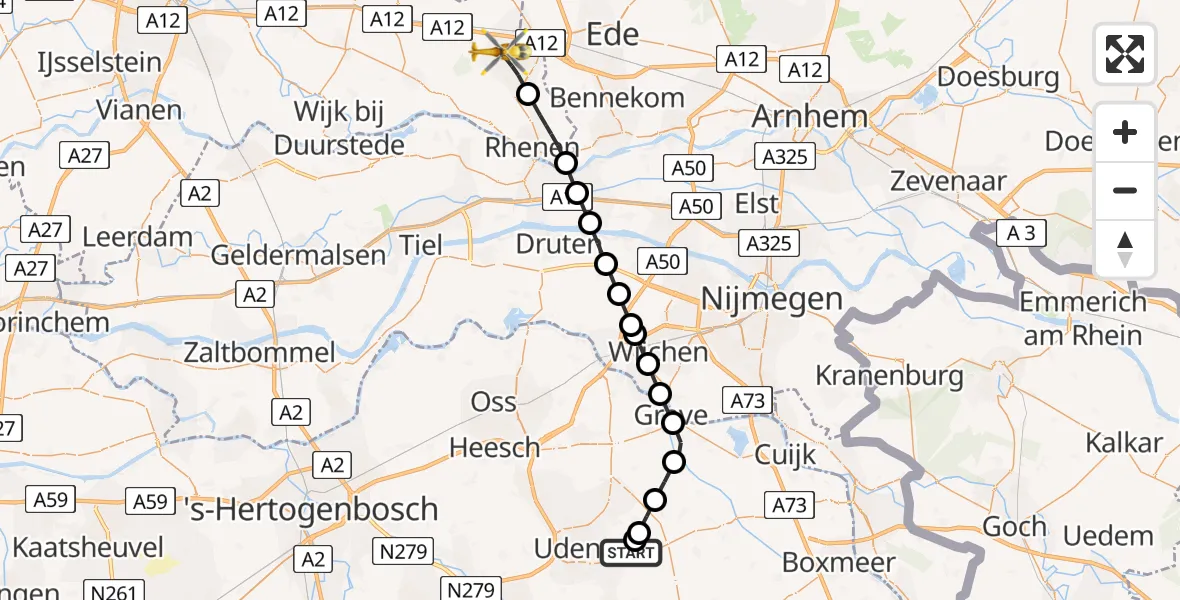 Vluchtroute Traumahelikopter Vliegbasis Volkel - Veenendaal, 08 juli 2026, 19:37