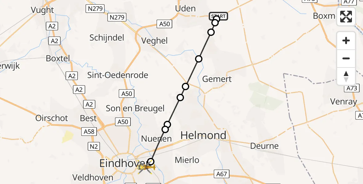 Vluchtroute Traumahelikopter Vliegbasis Volkel - Eindhoven, 08 juli 2026, 20:35