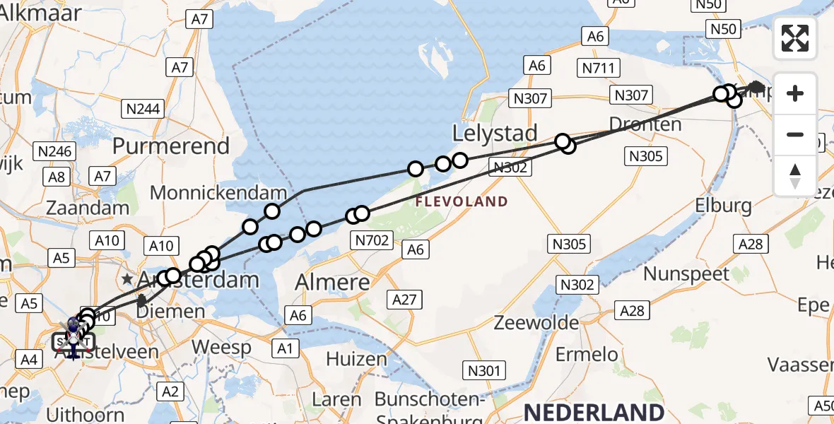 Vluchtroute Politiehelikopter Amsterdam Vliegveld Schiphol - Amsterdam Vliegveld Schiphol, 09 juli 2026, 01:07